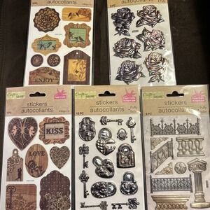 Lot Of 5 Crafters Square Sticker Sheets  43 Puffy Stickers Lot 005  Scrapbook